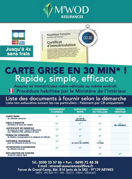 Carte grises en 30 minutes Guadeloupe